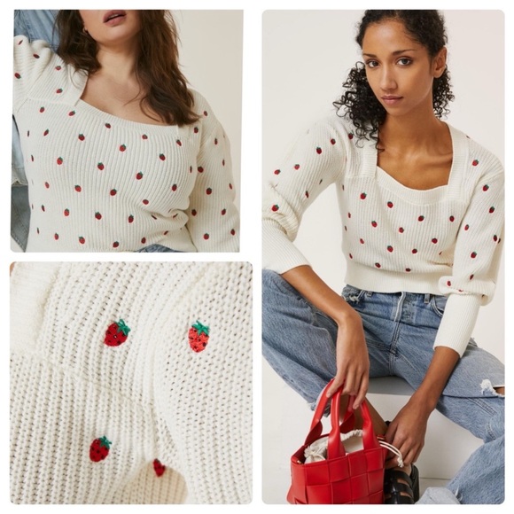 Maeve Sweaters - MAEVE by Anthropologie Strawberry Embroidered Sweater – Size Large